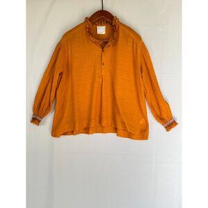 Forte Forte Cotton Silk Burnt Orange Ruffle Collar Peasant Blouse Size 4